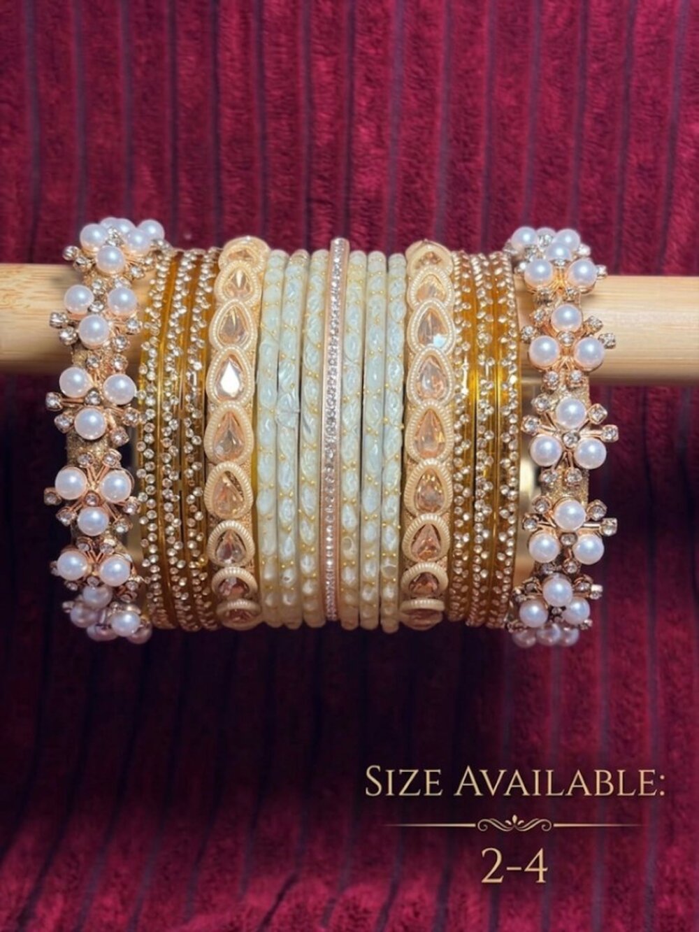 Women's Multi-Piece Ornate Faux Pearl Bangle Set, Rhinestone & Teardrop Crystal